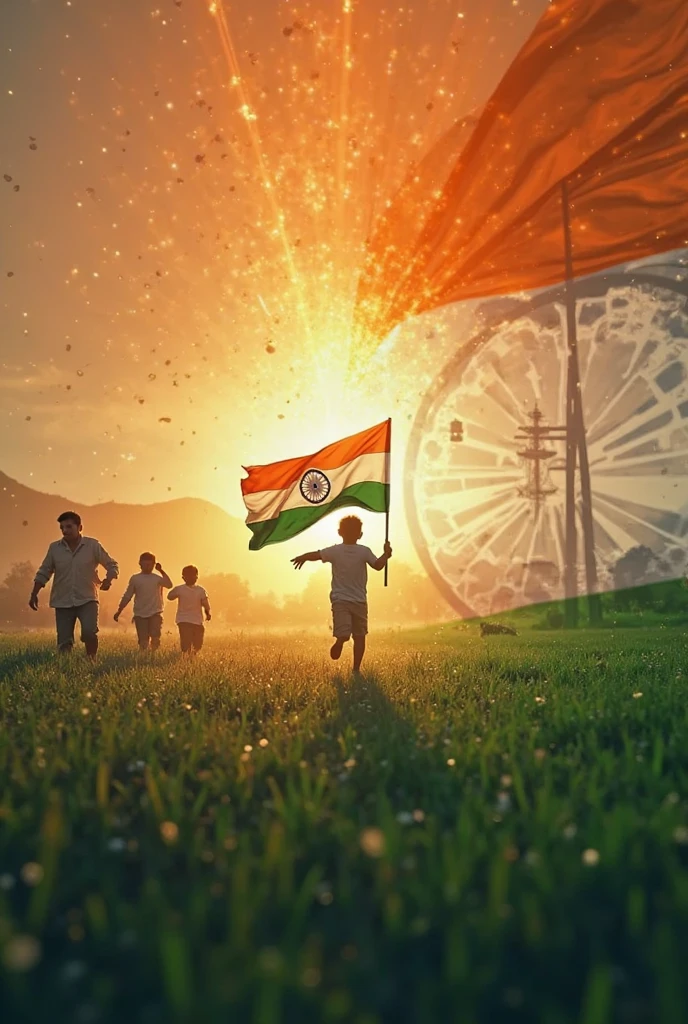 Some children standing and saluting Indian flag made of ice cream

