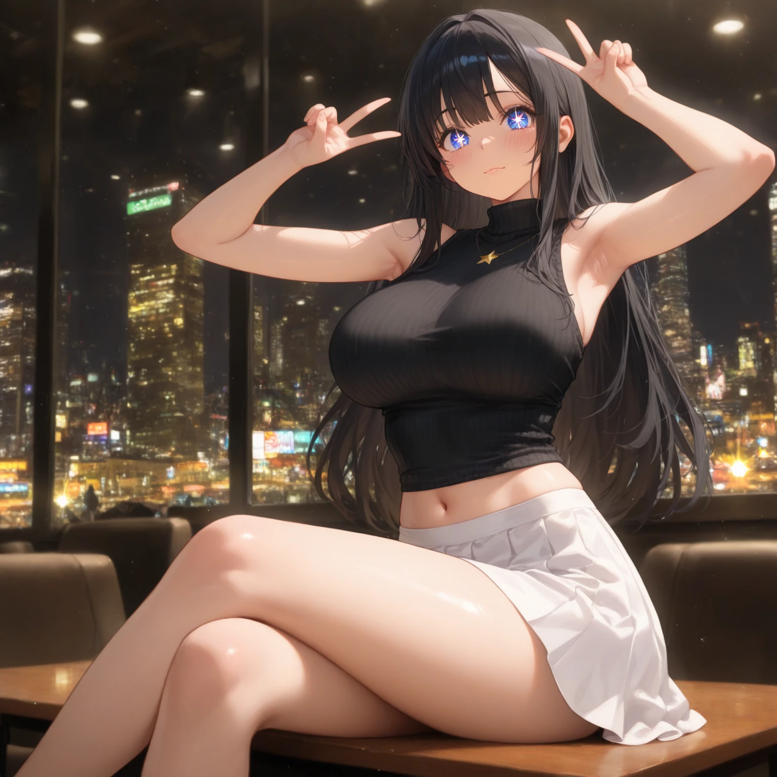 masterpiece, best quality, woman, beautiful dress, large breast, backlighting, sunset, sitting on a bench, riverbank, raytracing, golden hour, dust particles