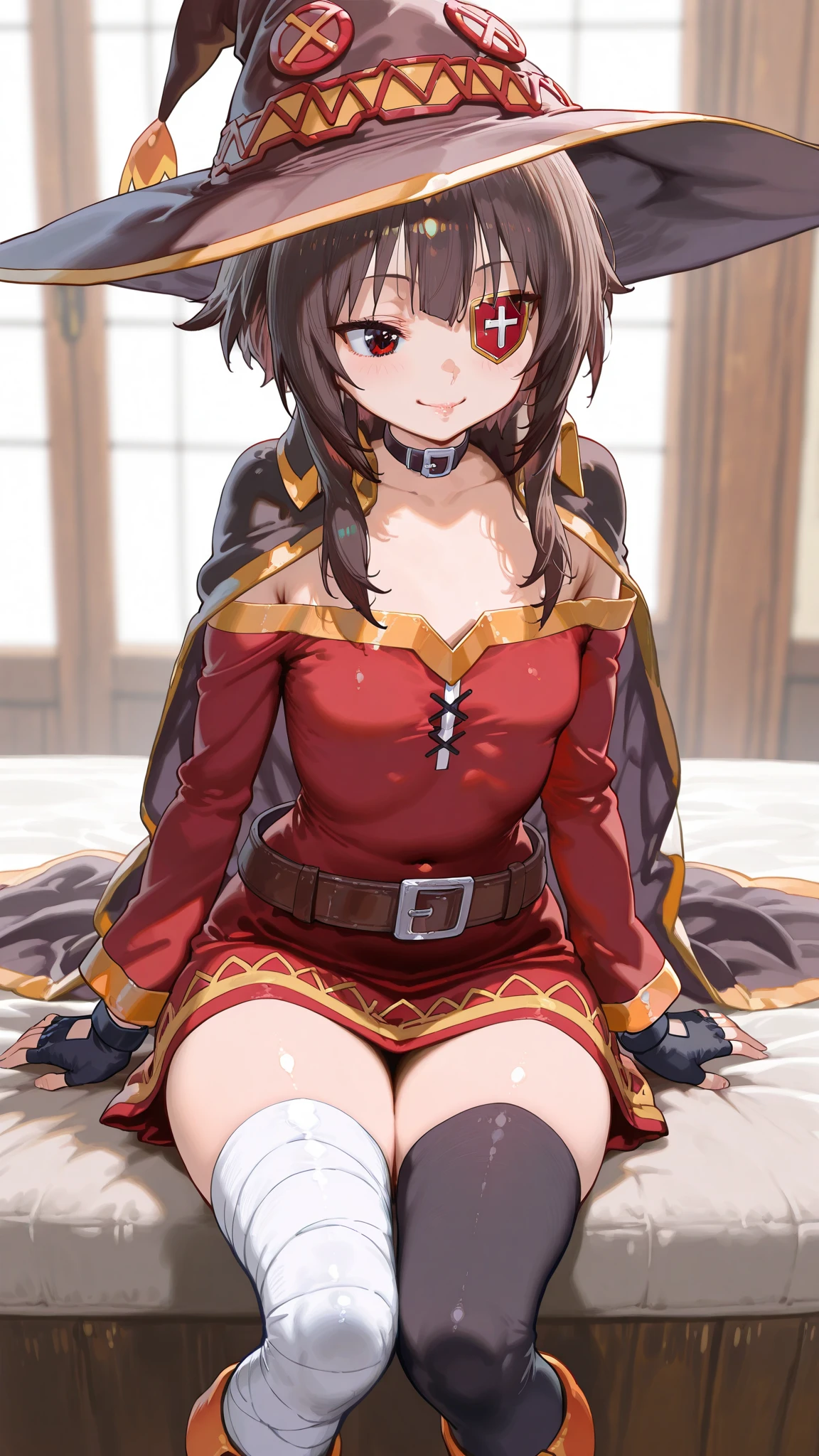 {{{masterpiece}}}, {{{best quality}}}, {{ultra-detailed}}, {illustration}, {{an extremely delicate and beautiful}}, (beautiful detailed eyes:1.6), extremely detailed face, extremely detailed CG, (perfect hands, perfect ???????), 16k, anime face, NSFW, Megumin(konosuba), megumindef, cute face, short hair, black hair, sidelocks, red eyes, medium breasts, thin waist, big hips, curvaceous, witch hat, Red clothes, long sleeve, black cape, fingerless gloves, black choker, black belt, bandage on right leg, black high socks on left foot, brown boots, thighs, zettai ryouik, BREAK NSFW, A man and a woman are having intense ??? that drives them crazy, ((1man and 1woman,having sex)), (???:1.5), ( Missionary Vaginal:1.3), man on top, bird's eye view, on back, missionary, pov hands, {{{vaginal penis, Insert with leotard removed}}}, hetero, ??? with men, nipples, huge penis, veiny ?????, open ??????, clitoris, grab thighs, nail, spread legs, {{open ??????, spread pussy, pussy, clitoris glans, urethra, vaginal opening, labia minora, uterus, smooth pussy}}, taking off clothes, open clothes, Open shirt, breasts, nipples, lift up skirt, blush,open mouth, embarrassed, naughty expression, raise your legs, M-shaped spread your legs, {{{uncensored}}}, Handsome young man, interracial, netorare, male body, man's lower body
