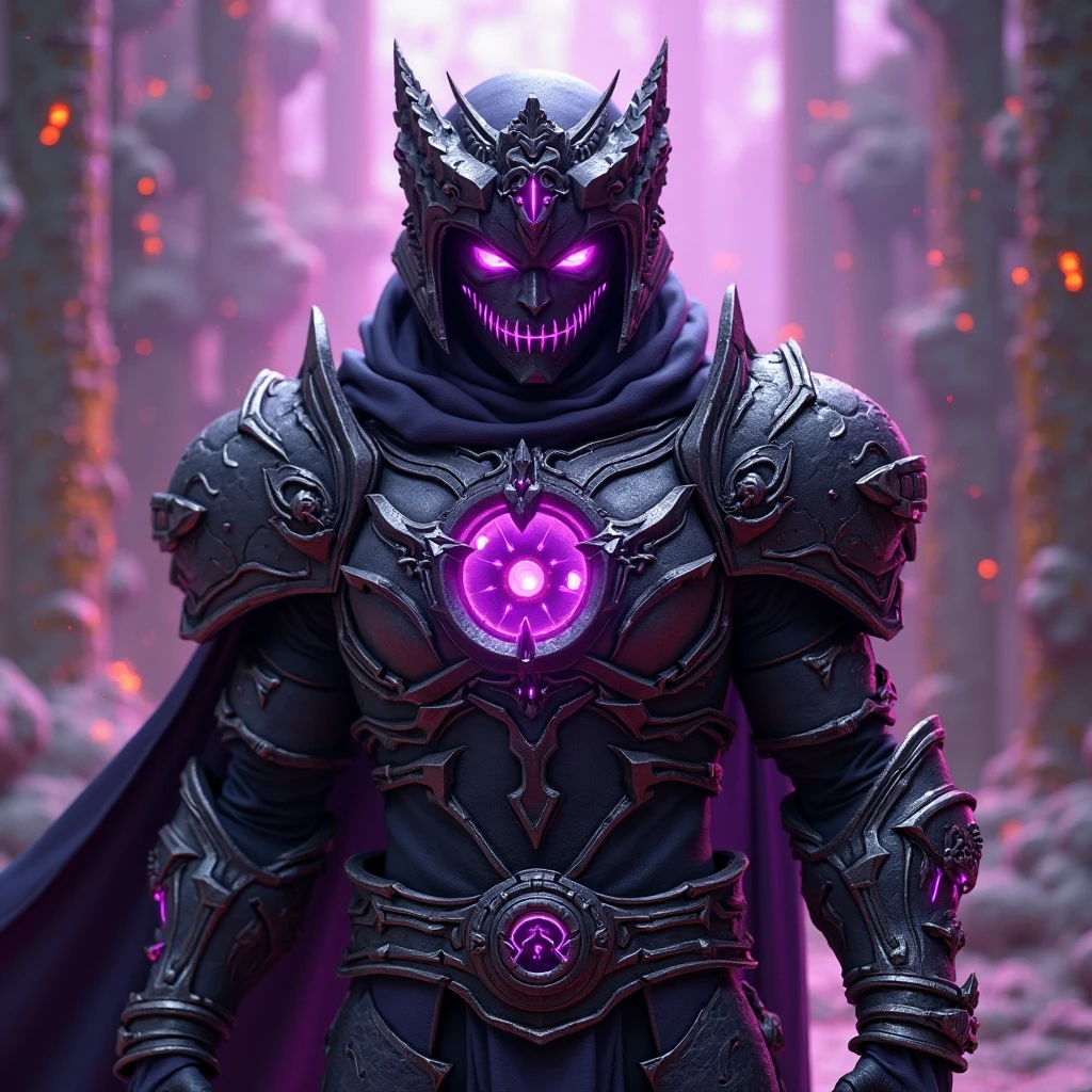 (extremely detailed 8k wallpaper), a medium shot photo of Grim dressed as a scary masked white and pink furry-supervillain in a white and pink spiked armour made of fur glowing armour with spikes from marvel, theme, intricate, high detail, dramatic, furry monster and destroyed buildings in the background