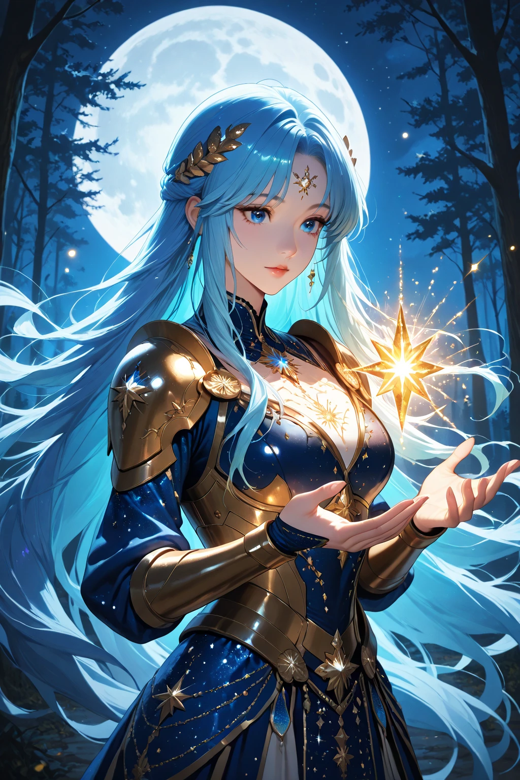 Imagen arafed de una mujer con un vestido dorado sosteniendo un cristal., hermoso mago celestial, celestial diosa, diosa. detalle extremadamente alto, sacerdotisa elfa, diosa de la luz, fantasy art behavior, diosa of time, Retrato de la Reina de la Luz, tiro de diosa extremadamente detallado, Maga de la Tierra, Hyper-detailed fantasy character, artgerm julie campana escarabajo