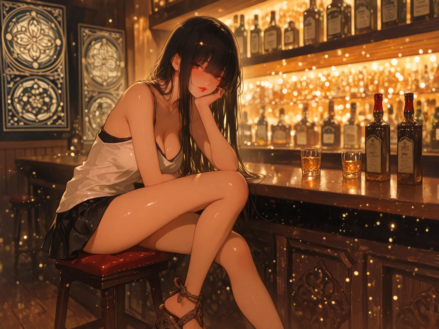 (masterpiece), (best quality), (ultra-detailed), (best illustration), (best shadow), (absurdres), Female, 25 years old, looking at viewer, steam, shy, nose blush, nsfw, medium breasts, nude, o-face, climax, light smile, 