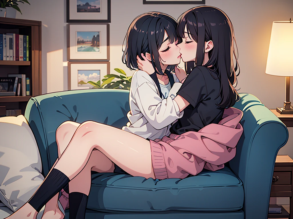 (8K, Raw photo, Highest quality, masterpiece:1.2,Perfect ???????),(fisheye lens),(nsfw:1.6), (kiss:1.4),(((gleaming tongue))), Lots of drooling,(2 girls:1.5,yuri:1.4),Private room,Natural light,(((10 years old))),(on bed:1.3),((flat chest)),thick nipples,light crimson nipples,Shapely nipples,Beautiful nipples,Shiny nipples,standard weight, Small Butt,Black Hair,Semi-long hair,Completely ?????, sweat:1.4,(Close-up from below:1.5),Flushed expression,Perfect ??????,Perfect ????,steam,pussy juice, brown eyes,bteman, (?????????,grabbing:1.3),grabbing in the front, spread legs, sitting, solo focus,ass pov
