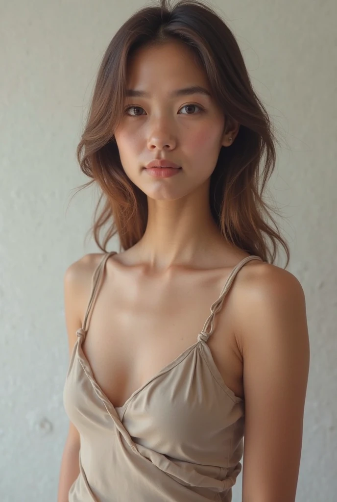 Slow deep-processes Quality Images focused, Follow ai Top 5-stars rating 97-99:Score-Criteria, seduction sexy Model body posture, persuasive sweetness shy, Hip Front pose,

1st priority breasts(D40)-Shape-components-structure-focused, Elegant impression on the chests nipples, Evidence of sexy features, natural young breast-D40 drop-shape, nice big areola shadow, breasts clear shape , 

2nd priority extreme-thinning-epidermis transparent clothing,

3rd priority face-components,

4th priority resources on Eye-iris-pupil,

Low priorities and low qualities on others objects,

D40-24-35 firmed body, height-175cm weight-58kg,

Long Hair Hazel Gold light-brown, rich Body Quality, 1girl, Solo, 

bright round wide big eye x1.08, detailed eye, high quality moist eye, large clear pupil , Light-turquoise-blue-lighting high definition eyes, big-light-glowing-eye,

Body arouse blush tighten, face blush, anglic glow skin, high Dopamine hypersexuality,

pure bright-color-white dress - epidermis see-through fabric - transparent, young 16 year old, no face wrinkle , natural balanced tight v-face , ulthera sharp shape face, thin asean lip, happy-shy-smile, 

In the american Country side old kitchen, late afternoon sun light 45 degree, strong Sidelighting , dry windy,

bokeh swirl background, look at camera, front face focused, Looking stare to viewer, half-body down to hip image,Depth Of Field,, 