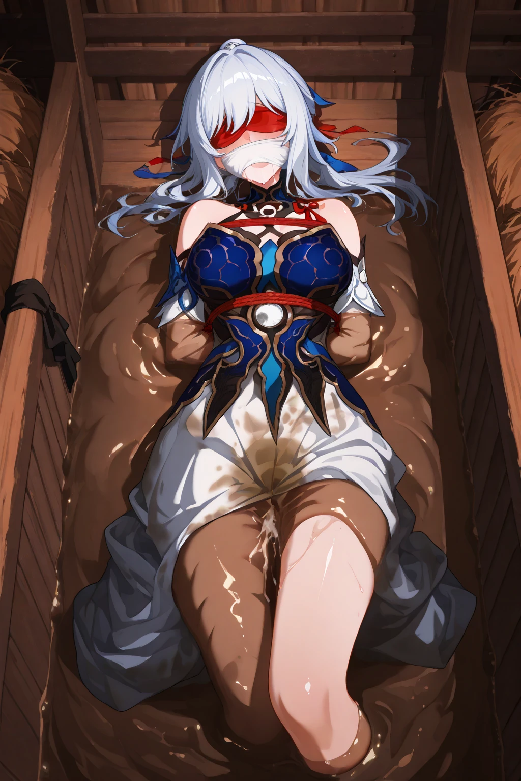 (masterpiece), best quality, expressive eyes, perfect face, nezuko from demon slayer, demon slayer artstyle, laying down, mouth open just enough to get a glimpse of her fangs, front view, naked, full body, laying down on her back, remove clothes, masterpiece, 4k, high resoulution, perfect anatomy