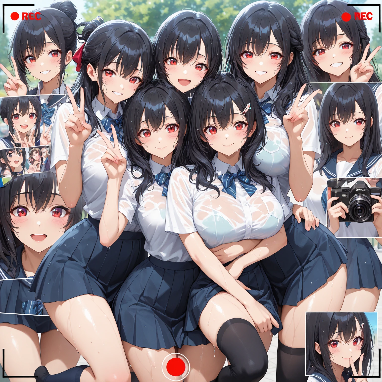 Highest quality,masterpiece,An idol group made up of high school girls,Completely naked,Nipples,Dark hair color,A good friend,Nude gravure shoot,During a break,Trimmed pubic hair,Photo studio,Smiling and chatting,Natural body