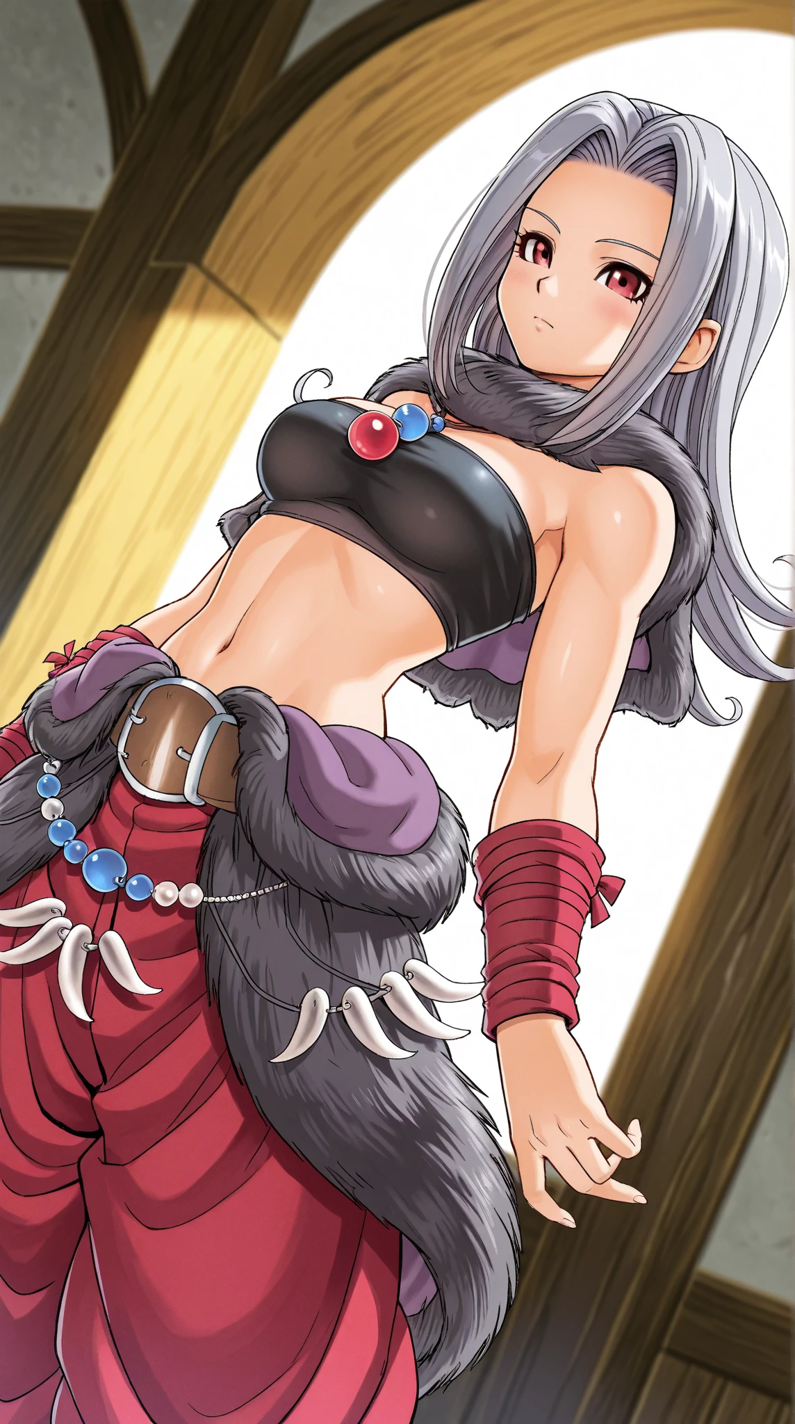 best quality, (masterpiece),(ultra-detailed), (high quality), (high resolution), 1girl, bandana, bandeau, blue eyes, cleavage, dark skin, dark-skinned female, earrings, eyelashes, hoop earrings, jewelry, long hair, medium breasts, pirate, solo, solo focus, white background, white hair, zola, full body standing, seriouse facial expresion, pants,holding sword,walking, smug,misteryous