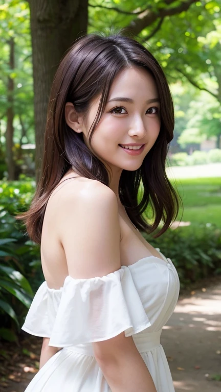 masutepiece, Best Quality, Illustration, Ultra-detailed, finely detail, hight resolution, 8K Wallpaper, Perfect dynamic composition, Beautiful detailed eyes, Women's Fashion Summer,Medium Hair,Small breasts natural color lip, Bold sexy poses,Smile,Harajuku、20 years girl、Cute、Sexy shot looking at camera