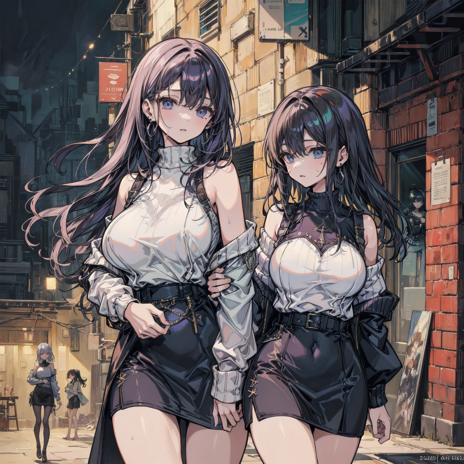 ,twins,Brown Hair,stockings,Mature Woman,rain,Night City