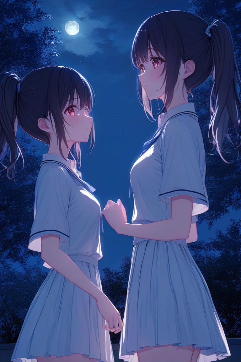 Three Sisters，sexual behavior，ponytail，Lesbian，Estrus，School building at night，Sexual conduct，See-through