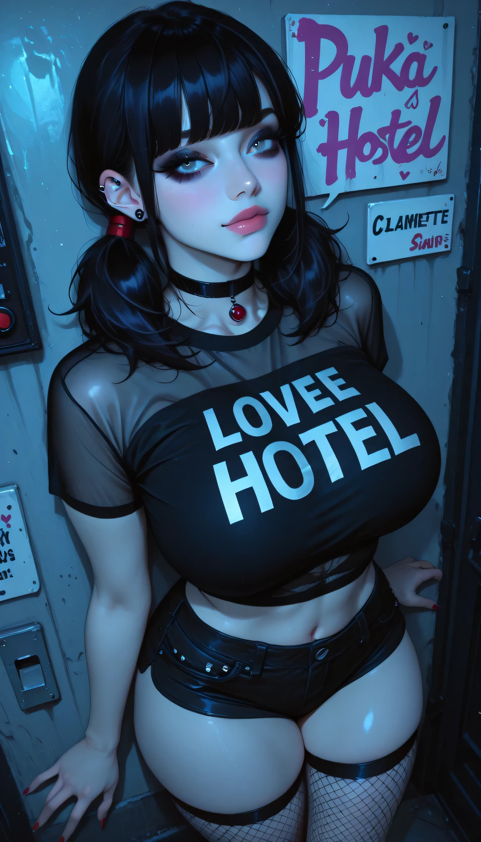 shnet bodysuit, reverse bunnysuit, heart pasties, ((magazine cover)),