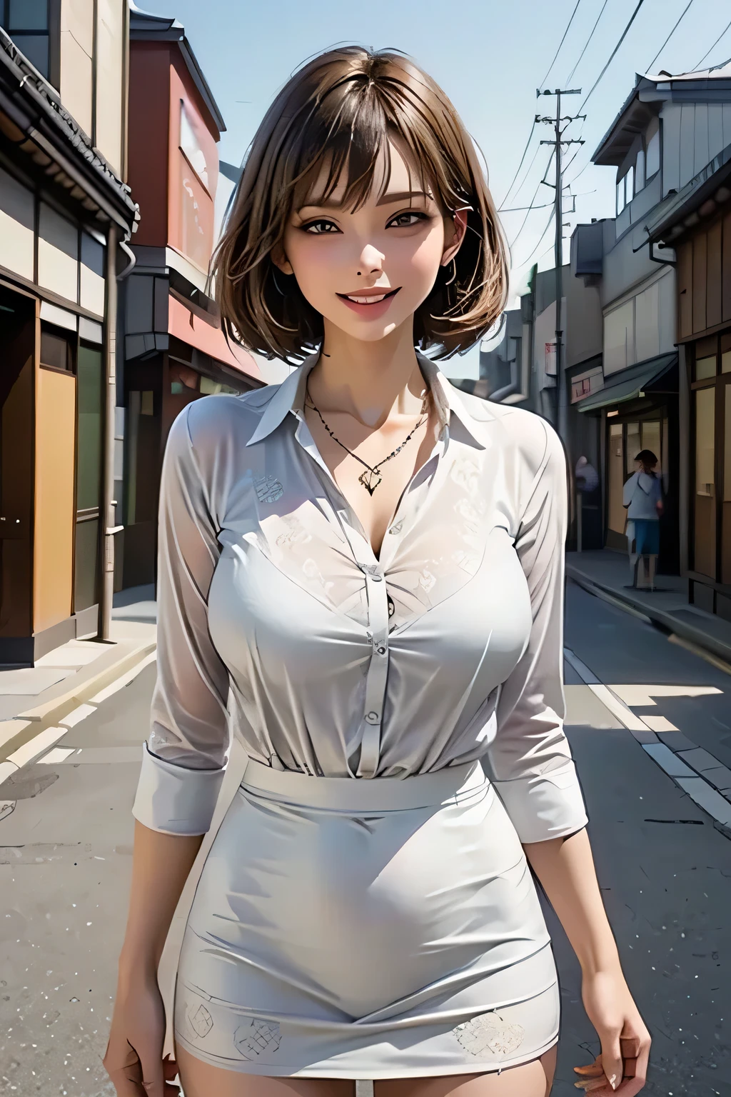 (supermarket:1), afternoon, doctor gown, light brown fringe short hair, light brown eyes, 1girl, innocent, (photorealistic), (intricate details:1.2),(masterpiece, :1.3),(best quality:1.4), (ultra highres:1.2), ultra high res, (detailed eyes), (detailed facial features), HDR, 8k resolution, (lens flare:0.7), turn around, busy on examine report, face viwer, drshe