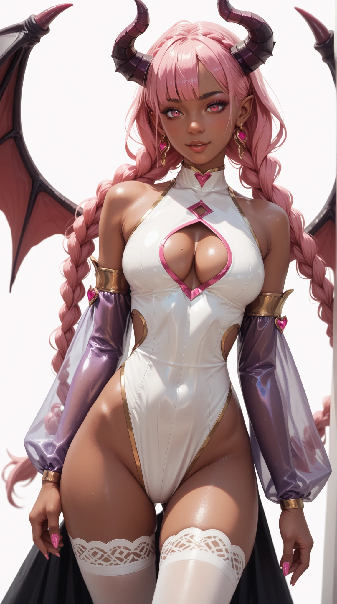 4k, ,Lens flare, pink hair , blush, blushing, 8k, best quality, 1 girl, detailed, Detailed fuchsia hair ++, detailed pink eyes ++, raytracing, perfect shadow, highres, enhanced eyes, huge ass,, plain white background, long hair, no background, white background, sexy, mature, raven teen titans, raven teen titans cosplay