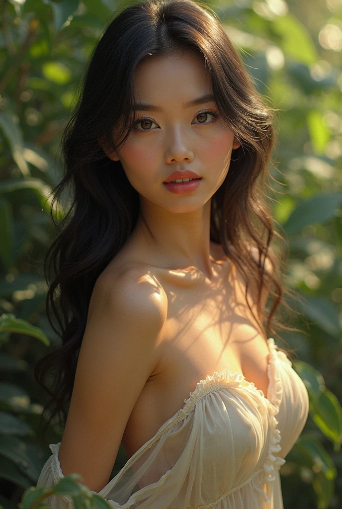 Beautiful asian girl, tied up with ropes, strapless
