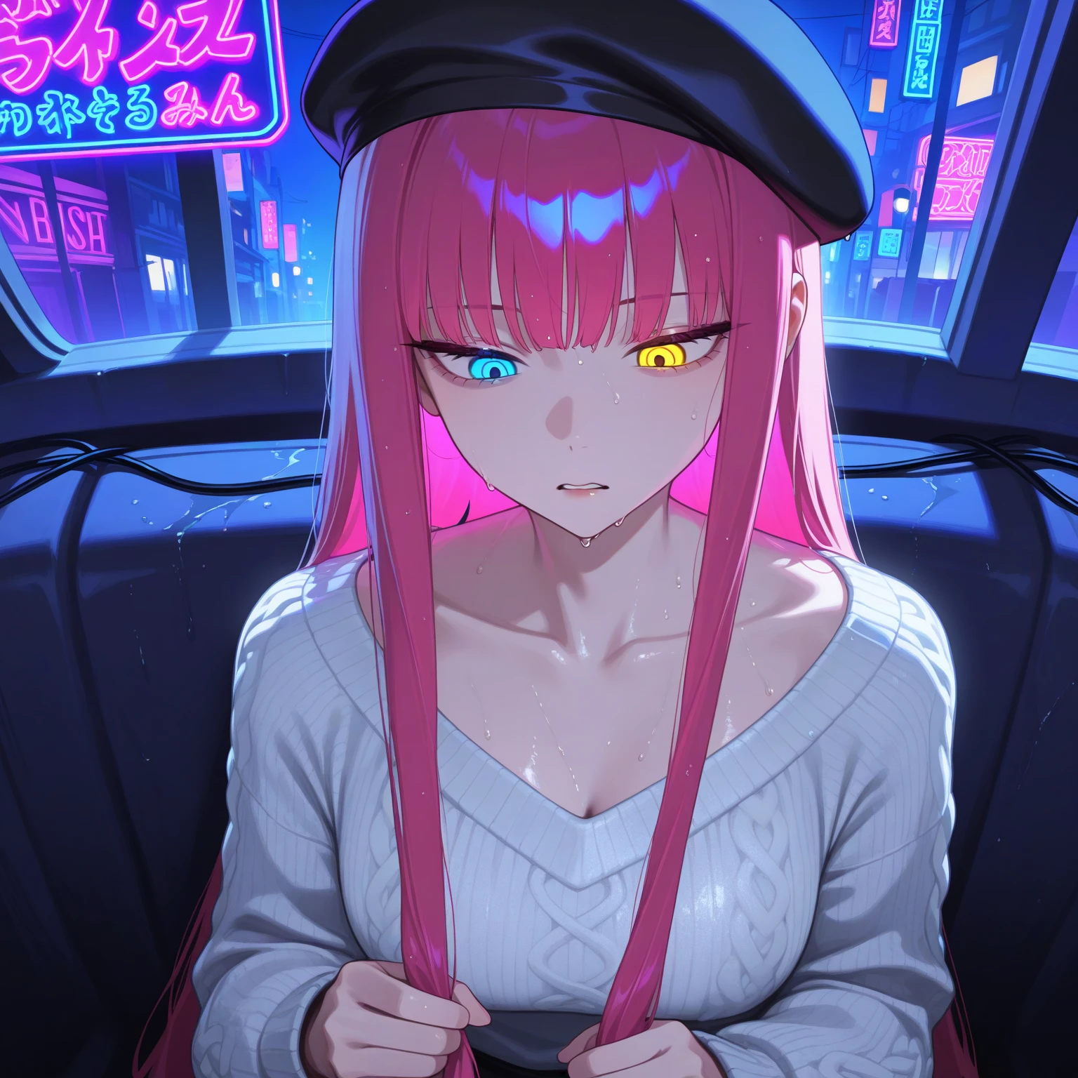 (masterpiece,best quality, ultra realistic,32k,RAW photo,detail skin, 8k uhd, dslr,high quality, film grain:1.5),
long hair, pink hair hair:1.1,portrait,lady, brown eyes, dark white Emo clothing, freckles,
(Vibrant gradient background,led light, edge light, simple background)