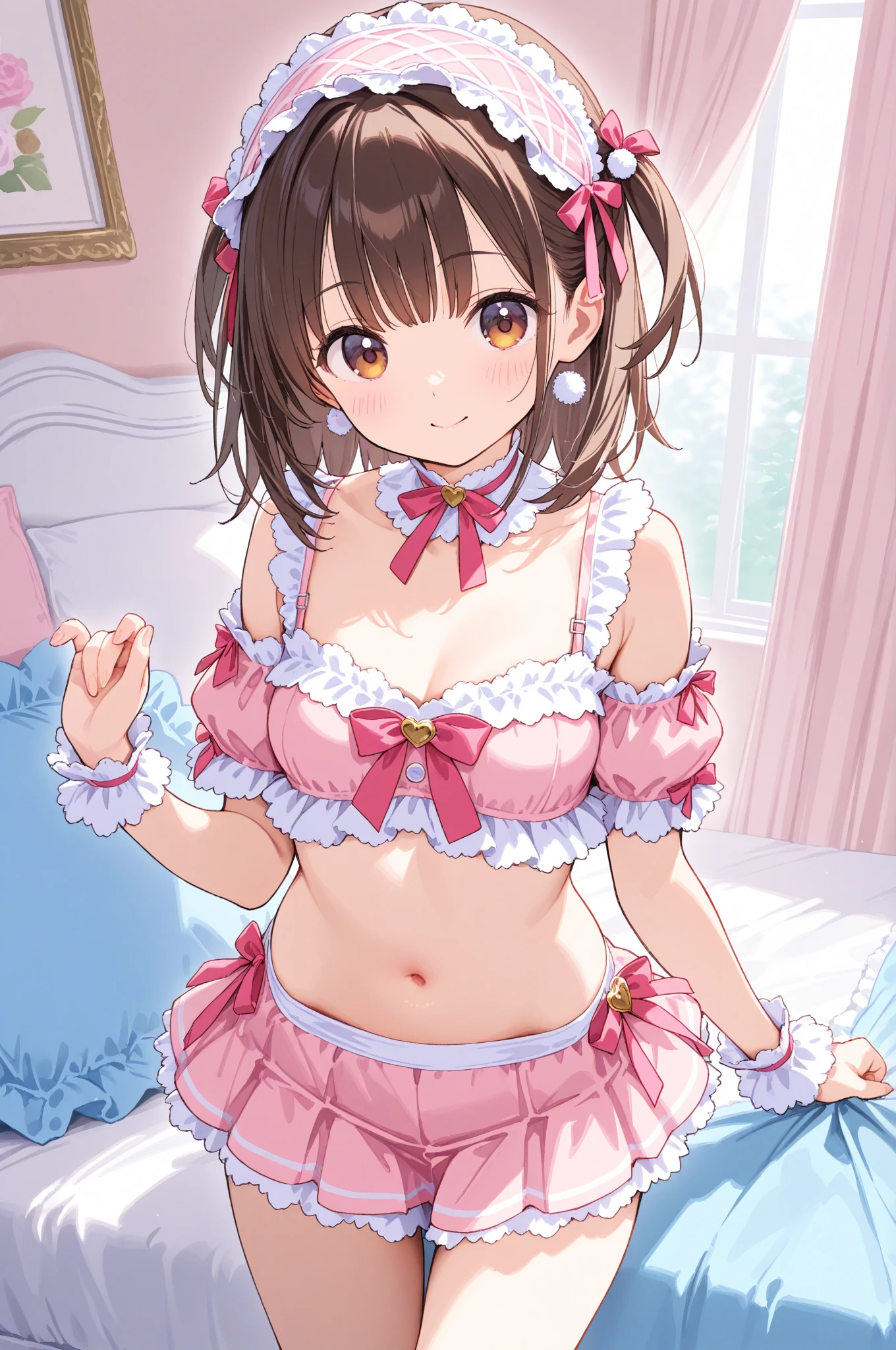 nsfw,((One Man and One Woman,having sex)),woman on top,Bare breasts,Idol Master, Chieri Ogata,short twin tails with reddish-brown hair,,small breasts,brown eyes,((magical girl costume)),open mouth smile,Highest image quality,best quality