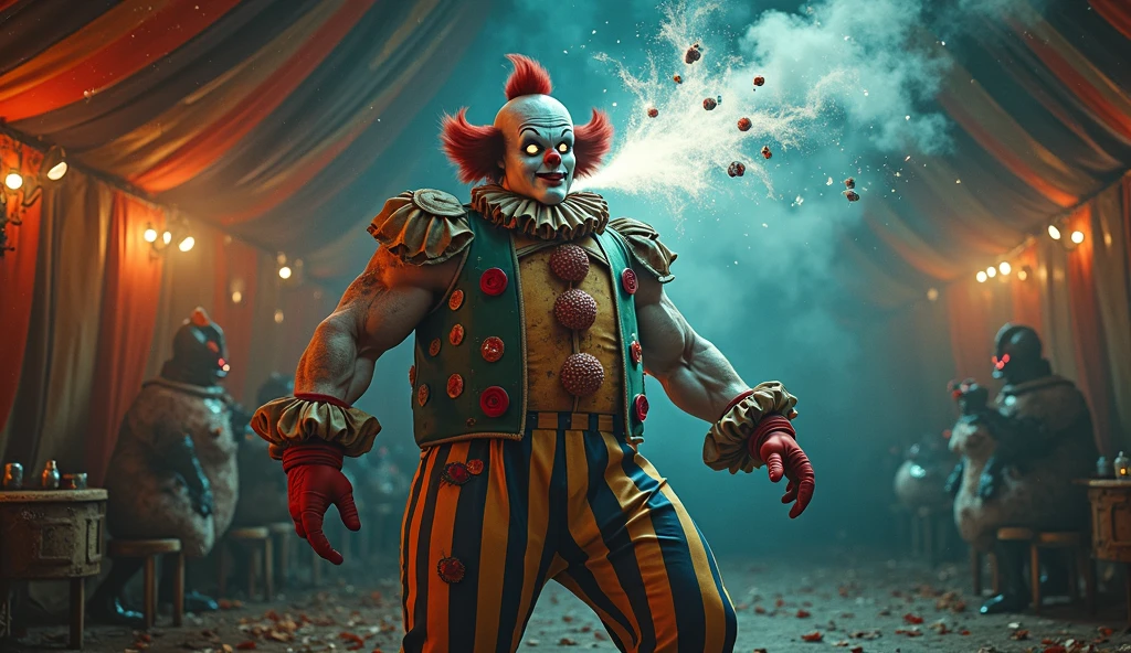 a painting of a zombie eating a bowl of PILLS, a hyperrealistic painting, by Jason Edmiston, cutecore clowncore, tentacle creature mix, horror wallpaper aesthetic, greg beeple, clown, art depicting control freak, cutout, kill -blur art, rendering, horrifying