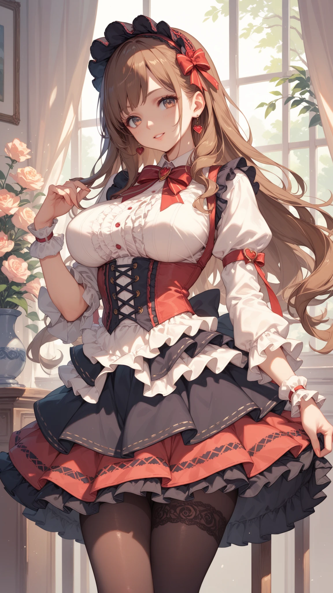 perfect human body，1 girl， (Very detailed background，garden), clavicle，European classical，victorian style skirt，((woman with fever)), , (blush:1.2),