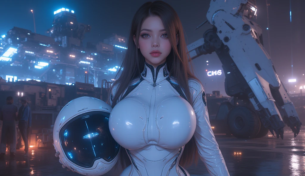 realistic visual effects，attractive beautiful，dramatic contrast，Gentle lighting，Delicate warmth，the soft light，hyper HD，Extremely colorful，best qualityer，perfect female shape，HighDynamicRange，long eyelasher，Unbeatable masterpiece，paleskin，putting makeup on，Sexy goddess，Large mechanical gears，Strange sky，The setting sun burns the clouds，8K high quality，Sexy goddess，A pair of big eyes are beautiful and moving，White skin，Makeup，Sexy outfit，【Background with】Large gears，Large gears，Doomsday ruins，Giant tornado，Strange sky，The setting sun burns the cloudultiple planets，The end of the world，Multiple planetards，Jupiter，Mercury，Strange sky，Giant tornado。