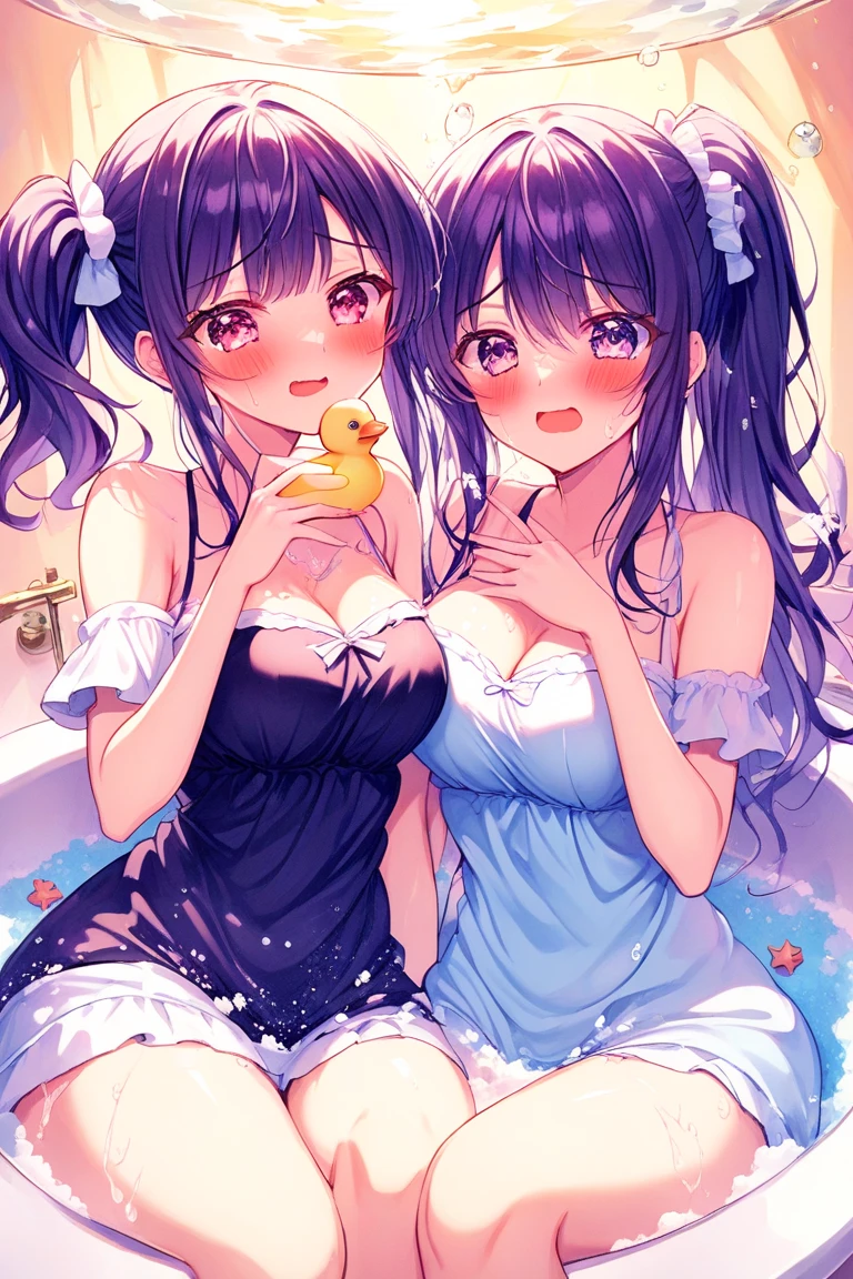 Hands Behind Back,Tied with hands behind back,Licking soft serve ice cream,from front,front view,looking at viewer, looking ahead,from above,cowboy shot,2girl,twins,Beautiful girl at 10 years old,Japanese,Slender,,low length,Small breasts,Thin legs,Small Ass,Baby Face,Small face,Black Hair,Gray Eyes,Drooping eyes,Round eyes,Short Twin Tails,middle School girls,Sheer black and pink negligee,lingerie,Collar with leash,Bunny ears,open mouth,tongue out,front face,Kneeling,Straight Stand,Beautiful and detailed anime art,I'm in love,Desire expression,crave,Sexy vibe,cum on tongue,Dimly lit room,On the bed,Simple Background,Gray background,Low lighting,