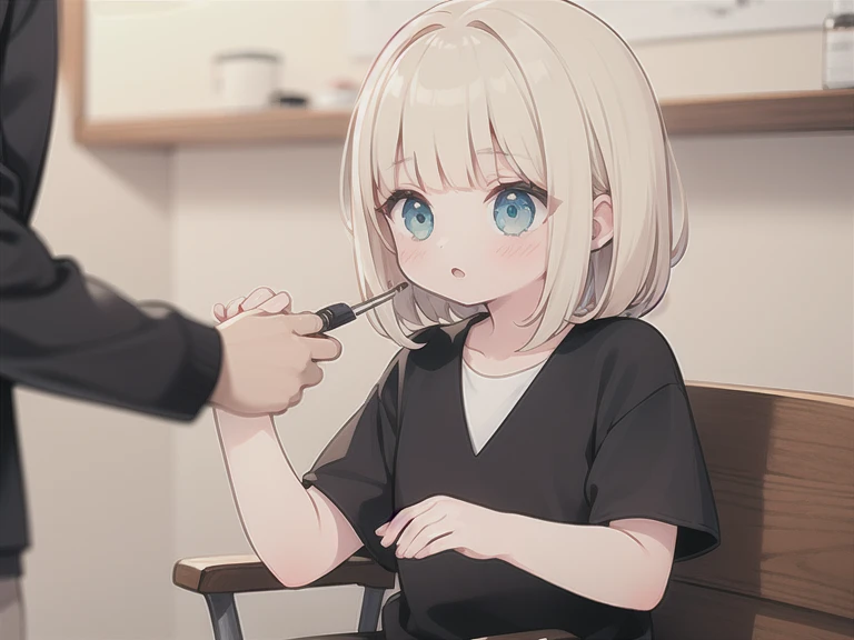 a secretary wearing business attire sitting at a desk doing paperwork, soapmouth, with a bar of soap in her mouth, ashamed, embarrassed <lora:mouthsoap_v1:1.4>,, masterpiece, hires, ultra-detailed