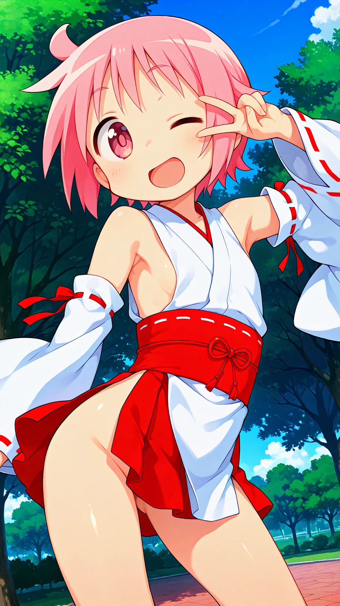 1girl, solo, nsfw,, (wearing nothing: 1.5), large breasts., empty eyes , 　 momo velia deviluke, short hair, yellow eyes, demon tail, hair ornament, pink hair,, flooding, fire, heavy snowfall, frozen, file, crying, sea, cooking, whole body, Cherry tree、blue sky, church,, classroom, garden, , nipple , wet,、14 years old、