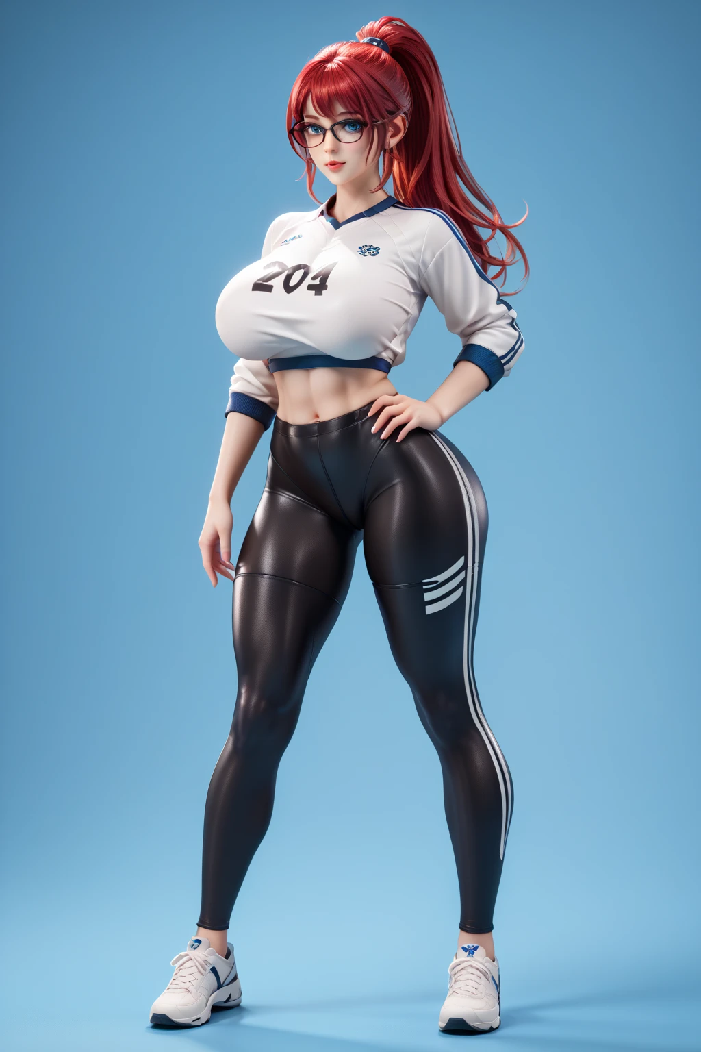 ((full_body))、Woman、red_background、big_breasts、Detailed、T-shirt、POP、vivid、pose、(out_tongue)、underboob