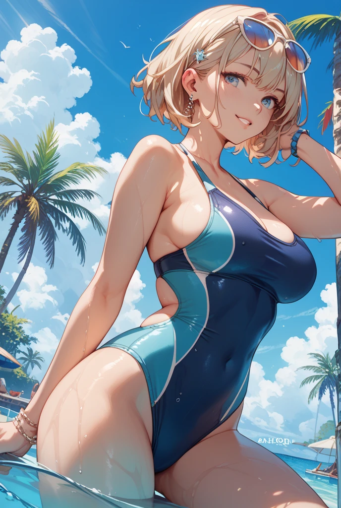 beautiful girl、Big breasts but slim、One piece swimsuit