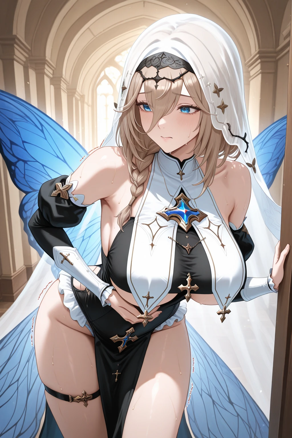{best quality}, {very aesthetic}, {ultra-detailed}, {best illustration}, nsfw, masterpiece, (((skirt lift:1.5))),5 fingers, Red Cowboy Shot,(Golden Ratio,Tabletop, highest quality, highest quality, Official Art, beautifully、beautiful:1.2), Very detailed,public indecency, (((arms behind back:1.5))),colorful,Best details,An illustration, Great scene, (((Urinating:1.5))),(Adult,Age 25,One Girl, alone, Final Fantasy 12,Asheria,Asheria Costume, Huge , pee:1.5,mini skirt,Knee socks, Thighs Thighs Thighs Thighs, gem, Blue Belt,Belt number 1),Course of action, A look of contempt ,Shiny body, Two legs, breast focus, (((expensive))), Thin legs, ((Big round eyes)), Cute eyes, Droopy eyes, ((Adult)), both hands, Five Fingers, No extra hands, ((meexpensiveic blue)), (See through), (See-through costume),(Dark Blonde), ((Super big boobs)), (Shining brightly),long hair:1.3, ((spread legs)), ((squatting)),embarrassed, (((urination:1.5))),