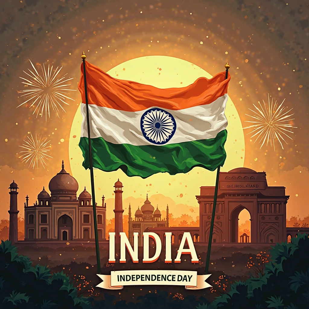 Independence day poster of India, include monuments, rich heritage which invokes a spirit of pride