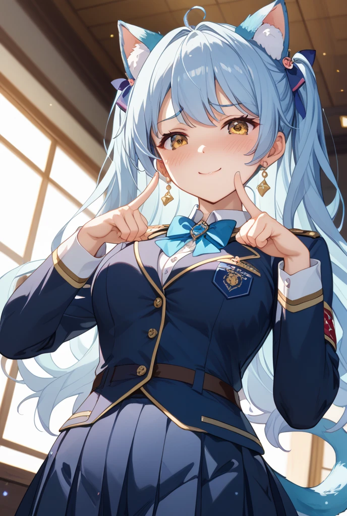 score_9, score_8_up, source_anime, 1girl, solo BREAK <lora:gijinkaseries_rkn-chan_ponyXL:1> rkn-chan, twintails, hair ornament, blue jacket, necktie, long sleeves, blue pantyhose, ojou-sama pose, laughing, closed eyes, hand to mouth, arm under breasts
