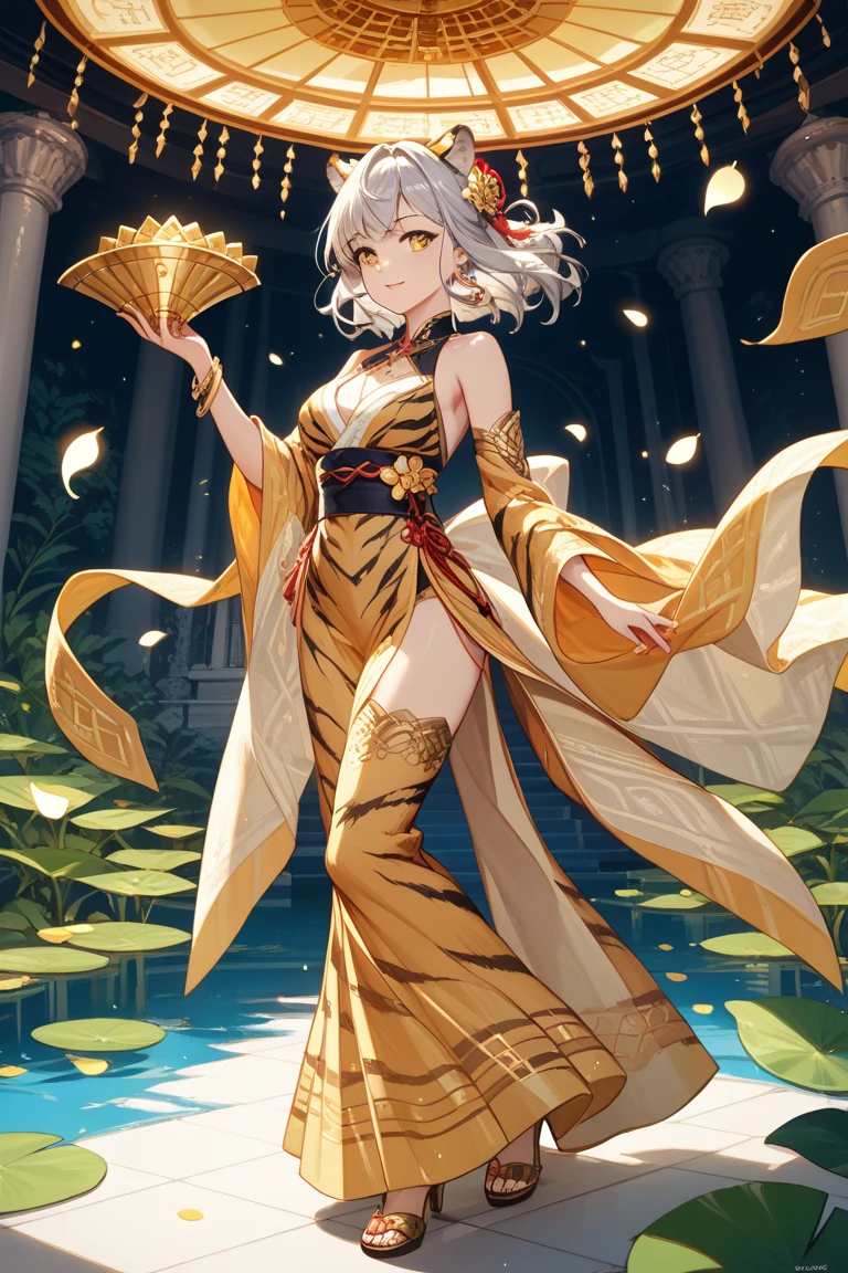One girl, bangs, breathing fire, combustion, Burnt clothes, 残りfire, Ahoge, Beige Hair, Multicolored Hair, fire, inflammation, inflammationの剣, (Put your hand on the handle), Are standing, Long Hair, Pyrokinesis, Expressionless, cigarette, flower(symbol), alone, fireflower, sunset, Twilight, white flower, lava, Yuri (flower), fiery flower, Depth of written boundary, combustion ,