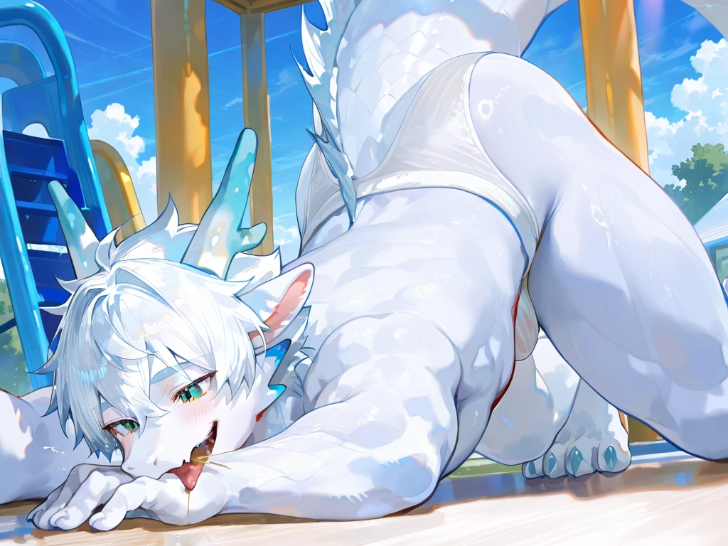 (albino tall lathy androgynous male Snow Prince, mortally haphephobiс, hoarfrost, pristine, precious, fragile beauty, translucent, thin neck, frail shoulders, flat chest, soft belly, male crotch, curvy hips, massive buttocks, he is pent up, needy, horny, but his penis and testicles are very fragile, vulnerable to heat, orgasming will explode and destroy his penis and testicles completely emasculating him, he is immortal while he is cold, but he can be shattered like glass, love will kill him, his touch is freezing, he is cold and lonely, but warmth will melt him down, weak stomach, weak bladder)