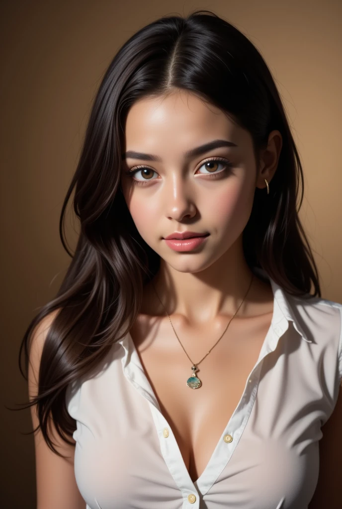(Best quality, 8K, 32K, masterpiece, UHD:1.2),photo of a beautiful woman, big breasts, Upper body,focus on the face,oversized_sweater, necklace, simple background, above, I look at the viewer, (:1.1), (NFV:1.5),