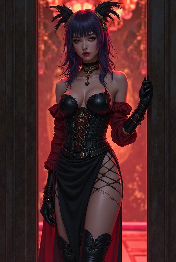 1. Punk and goth girl in gothic outfit,sexual,skulls and lit candles around and in the background