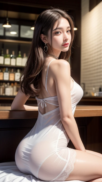 Tabletop, Highest quality, One girl, (beautiful girl:1.3), (18-year-old:1.3), Very fine grain definition, (Symmetrical eyes:1.3), (Sexy Costumes, Beautiful clavicle:1.2), Beautiful breasts, Brown eyes, Parted bangs, Brown Hair,  girl１name,1girl 