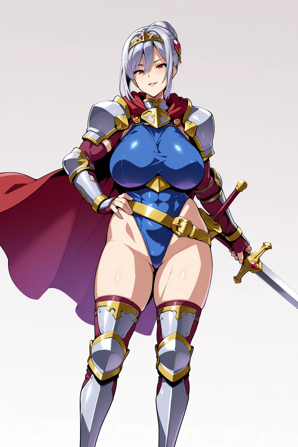 2 woman Muscular Muscle Abs Sweaty Knight Armor Plate Armor Thigh-high boots Cape sword slingshot bikini armpit hair sword smile Big Tits Big nipples