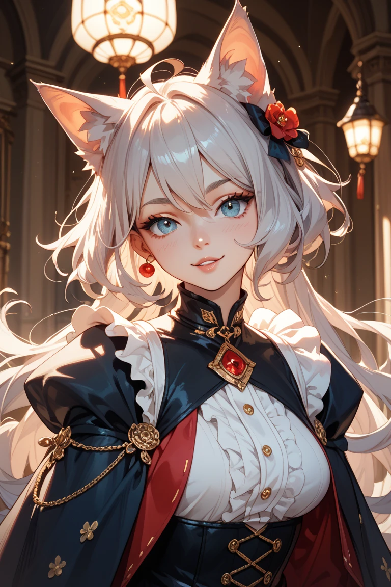 ((Best quality)), ((masterpiece)), (detailed), best quality，8K，original photo，This is a perfect face，Fox-eared maiden，touch fox，Castle Background， Liveliness. Carefree happy joy bokeh background. Quiet aesthetics. Soft lighting. Artistic Lighting. wearing glasses