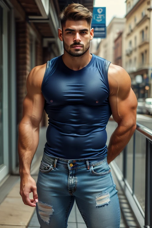 (Create a masterpiece), (CGI art),(realistic), (Sharp focus), korean men 1 คนบาดเจ็บโดนจับมัด,((Abrasions on the body...)), (Wear a navy tight T-shirt.), Jeans, korean men, chest muscles, large arm muscles, blood vessel, big muscles, Broad shoulders, looking at the audience, Balancing the eyeake eye contact), (Big bulge: 1.4), (Torn shirt: 1.5), (Torn shirtวิ้น: 1.6), (Close your eyes.), (smile: 1.3), (bloodstain: 1.2) ,นั่งบนโต๊ะในprisonมืด ,nick, His arms were tied with rope., Hands crossed behind your back.,((Torn injection shirt)), ((Torn shirt)), , Abrasions on the body... ,Abrasions,( blood splatter), Abrasions on the face , Chain from hitting the ceiling ,prison