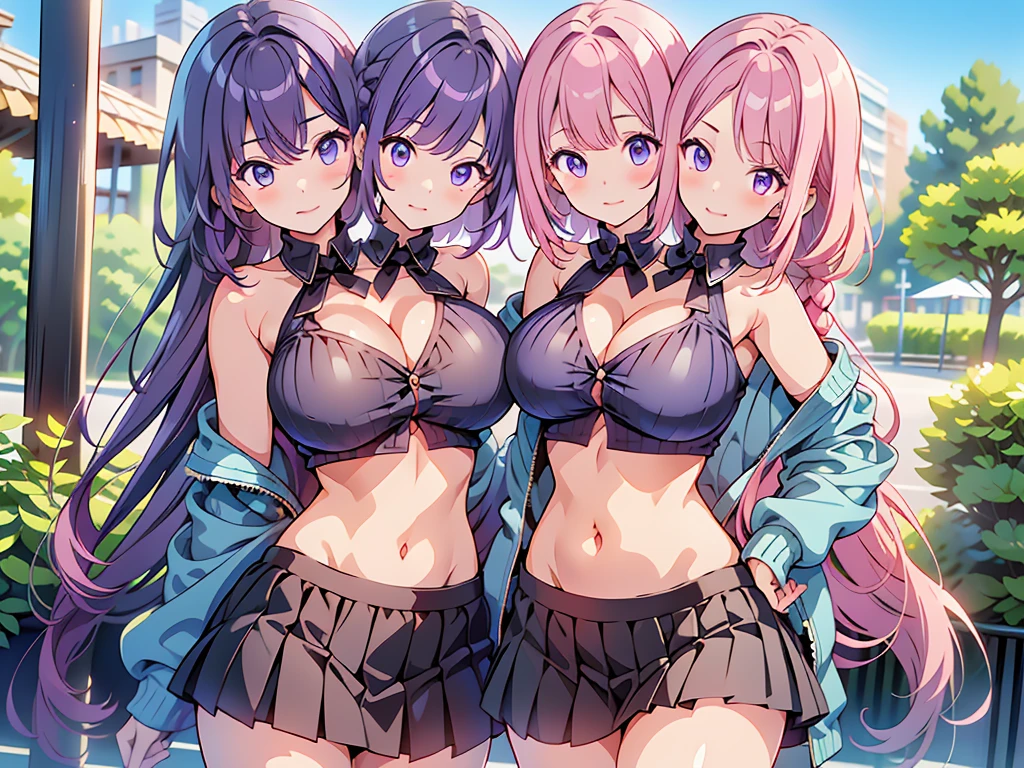 (Cute eyes), (Sparkling eyes), Highest quality,wonderful,finely,Highly detailed CG Unity 8k wallpaper, (Stand in line:1.2), (Three Girls, Cute eyes, Black Hair, blue eyes, (Dark Skin:1,2), Dressed), (Magical Pink Girl Costume,Frilled mini skirt:1.1), (Skinny body:1.3), (Huge breasts:1.3), (Cleavage cutout) ,(Crop Top Belly Button), (Open your mouth:1.1), (Long Tongue:1.1), (Drooling from the mouth:1.1), (Black knee socks:1.1),(Thighs:1.2),(Waistline:1.2)