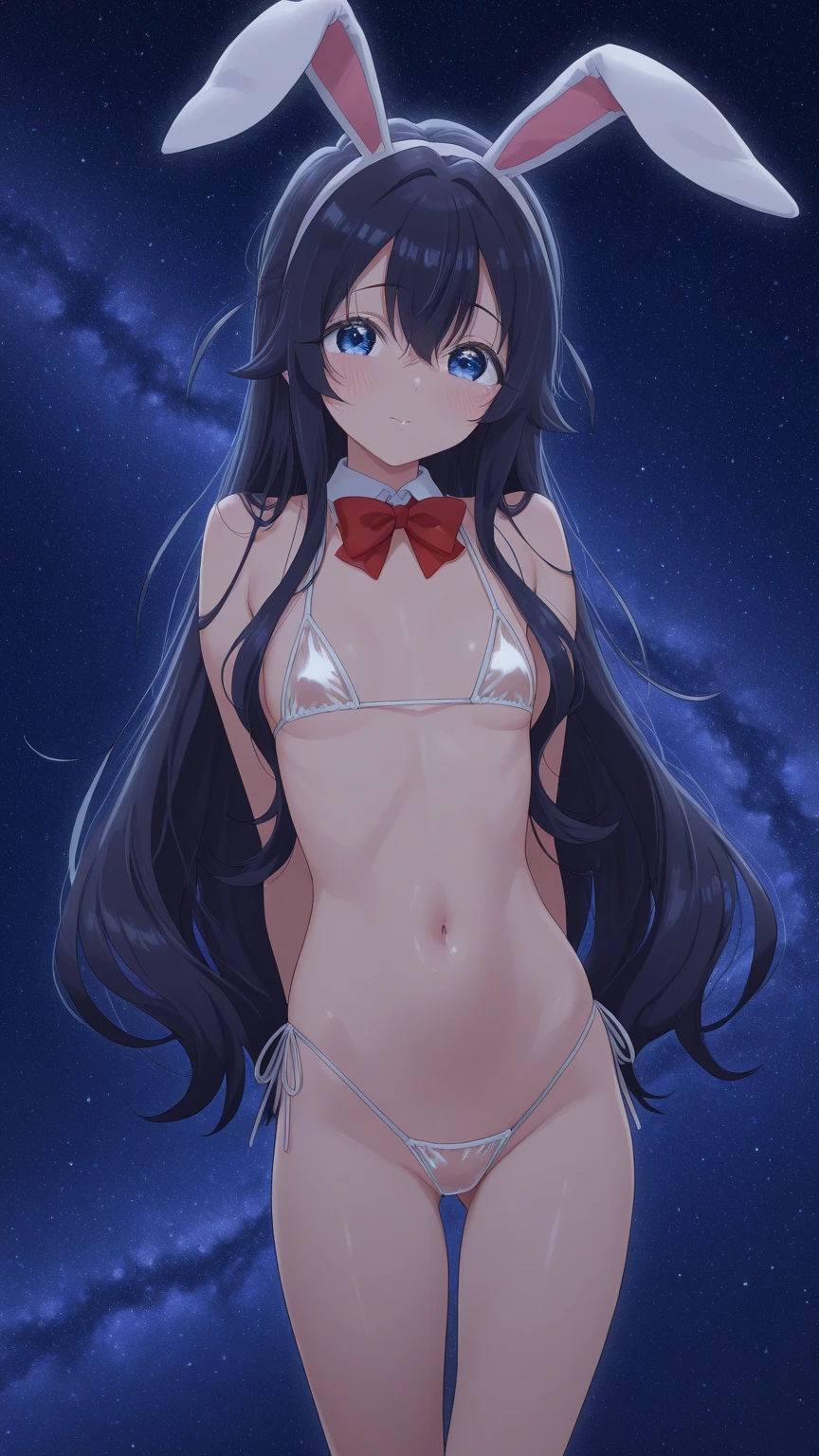 Anime girl wearing a small skin colour bekini in night sky