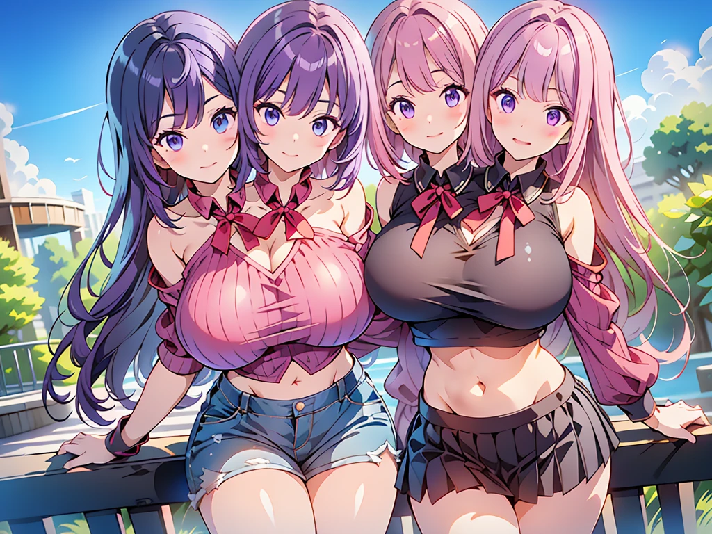 (nsfw), (curvy, Slender), symmetrical_docking, 4girls, 1girl, Izumi Sagiri, eromanga sensei_1girl, Senju Muramasa, eromanga sensei_1girl, yamada elf, eromanga sensei, docking, bent over, (large breasts), (cleavage out), (Naked Towel, (see-through Naked Towel, 粘着性のあるNaked Towel)) , black thigh highs, Highest quality, Super detailed, masterpiece, Ultra-high resolution, 8k,