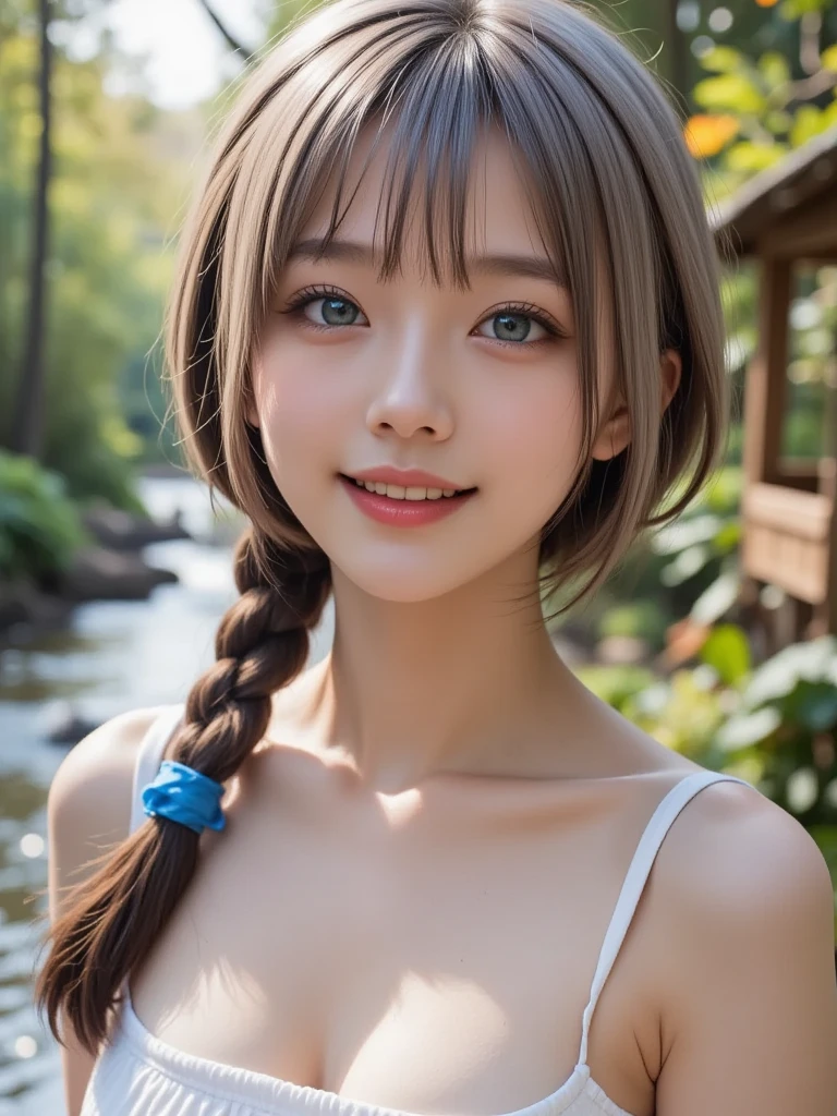 Best picture quality (8K, high resolution, Masterpiece: 1.2), super detailed, 215 Short Hair,Three braids long hair, 16-year-old woman,
A young woman surrounded by flowers in full bloom.
Her dress has a deep V-neck and her bust is decorated with delicate embroidery and beading. Her long blonde hair is naturally down, and her head is honeycombed with a delicate floral hair accessory.
Her expression is serene, with a gentle smile on her face. In the background, a large light blue flower blooms, its beauty enhanced by green leaves. The natural light creates a soft, dreamy atmosphere throughout.
, random cute pose ,big eyes ,Puffy eyes , Heart Pupil, blush , huge shy smile , salute