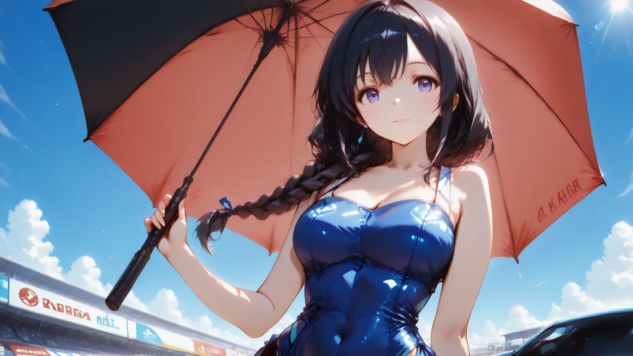 1womanl,Black hair,12year old ,((Impatient expression)),Beautiful breasts,(((Sexy magical girl white and blue shiny bodysuit)))(())(((Blushing cheeks、Surprised look)),(((Satin Narico))),((( portlate))),we have blue eyelashes)))()Street,Crowds(magical girl hair ornament)