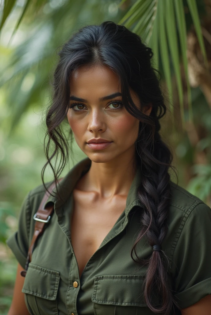 brune con trensas en la jungla amazonica