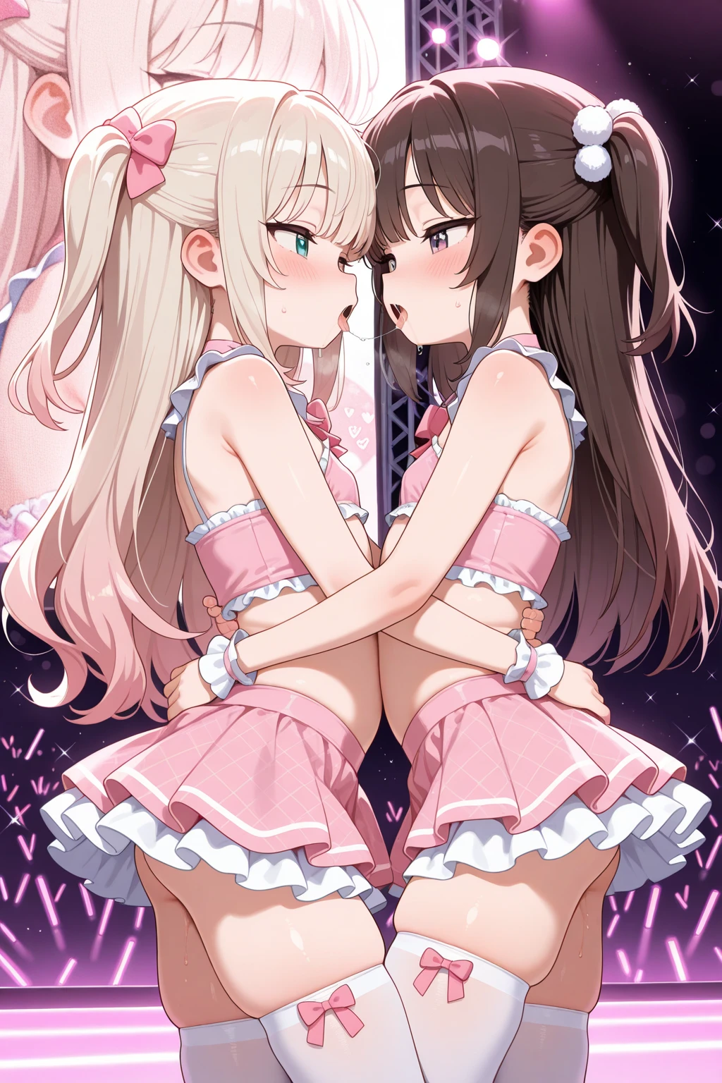 nsfw,((One man and one woman,Having sex)),(supright straddl),hug,from side,Small breasts,blonde,Hair above one eye,Green Eyes,Laughing with your mouth open,tights, ((Pink magical girl costume)),Removable sleeves,beret,ribbon,(masterpiece,Best image quality,Highest quality)
