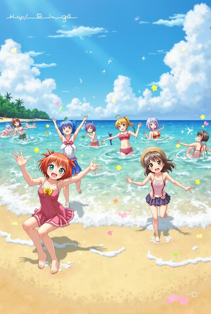 (((beachBalljump cute　Nudists)))、 beautiful legs、Badly torn clothes are scattered around、Unstable buoyant dust storm、Amazing dynamism、great angle、fun、Group selfiebackangle