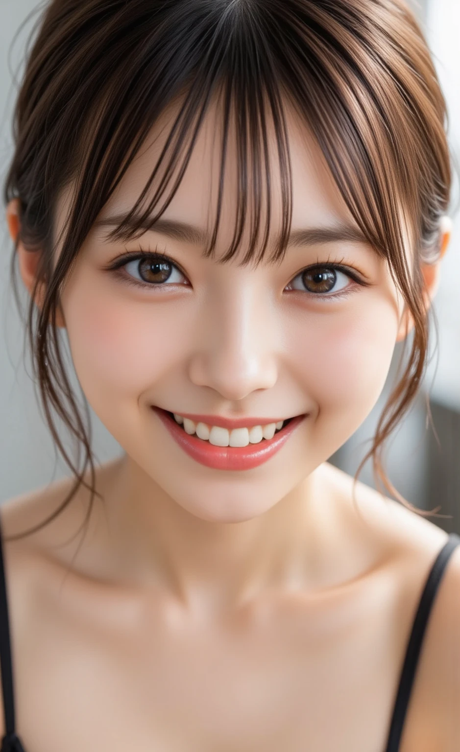 (highest quality、8K、32k、masterpiece)、(realistic)、(Photoreal:1.2)、(High resolution)、Super detailed、very beautiful face and eyes、1 girl、round and small face、thin waist、delicate body、(close、highest quality、high detail、Rich skin details)、(highest quality、8K、oil paint:1.2)、Super detailed、(realistic、realistic:1.37)、bright colors、(((bust shot)))、(((black hair)))、(((medium long hair)))、(((twin tails)))、(((pure white wall background)))、(((pure white wall background)))、(((Dressed in blue)))、(((She has a happy expression)))、(((laughter)))、(((Wearing a blue T-shirt)))、(((look straight ahead)))、(((This is a shirt with numbers written on it..)))、(((touching my head)))、