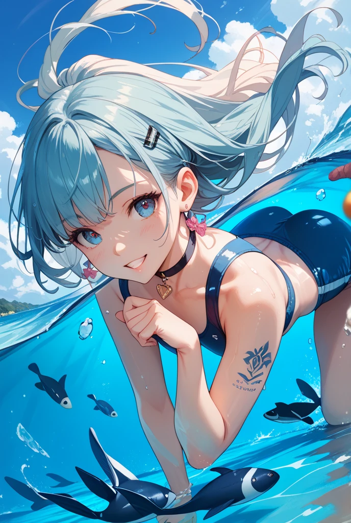 Dolphin、Bubble Ring、In the water、Bright light、Sunshine、