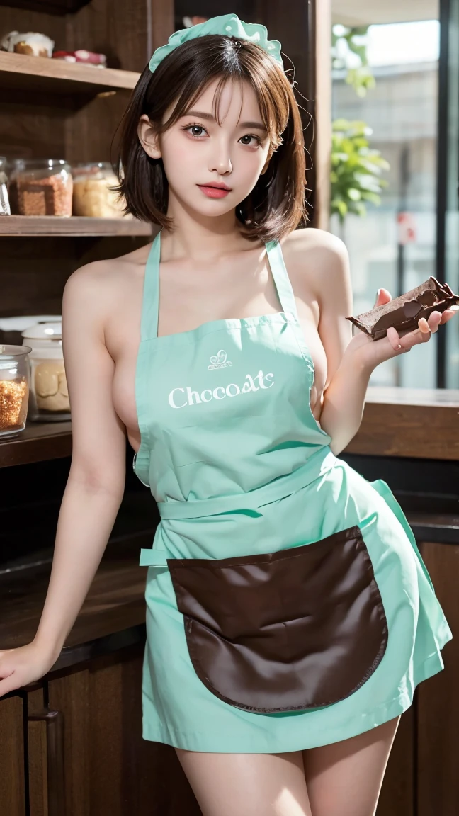 (a closeup:1.4)、(Raw photography:1.2)、(Photorealsitic:1.4)、(​masterpiece:1.3)、(top-quality:1.4)、(Beautiful woman with perfect body:1.4)、Japan Young Women、独奏、7headed body、(kawaii:1.2)、(FULL BODYSHOT)、(Slender and beautiful girl)、(middlebreasts:1.5)、beauty breast、Transverse breasts、Healthy complexion、shiny white skin、(short cut hair)、(beautifully detailed eyes)、(charming big eyes)、(beautiful double eyelid)、(beautiful and detailed face)、(beautiful small ass)、pale pink blush、eyeshadows、Beautiful skin、Healthy skin、(perfect anatomia:1.2)、(Kitchen Apron、NAKED Apron:1.3)、(Beautiful legs、Attractive thighs:1.3)、